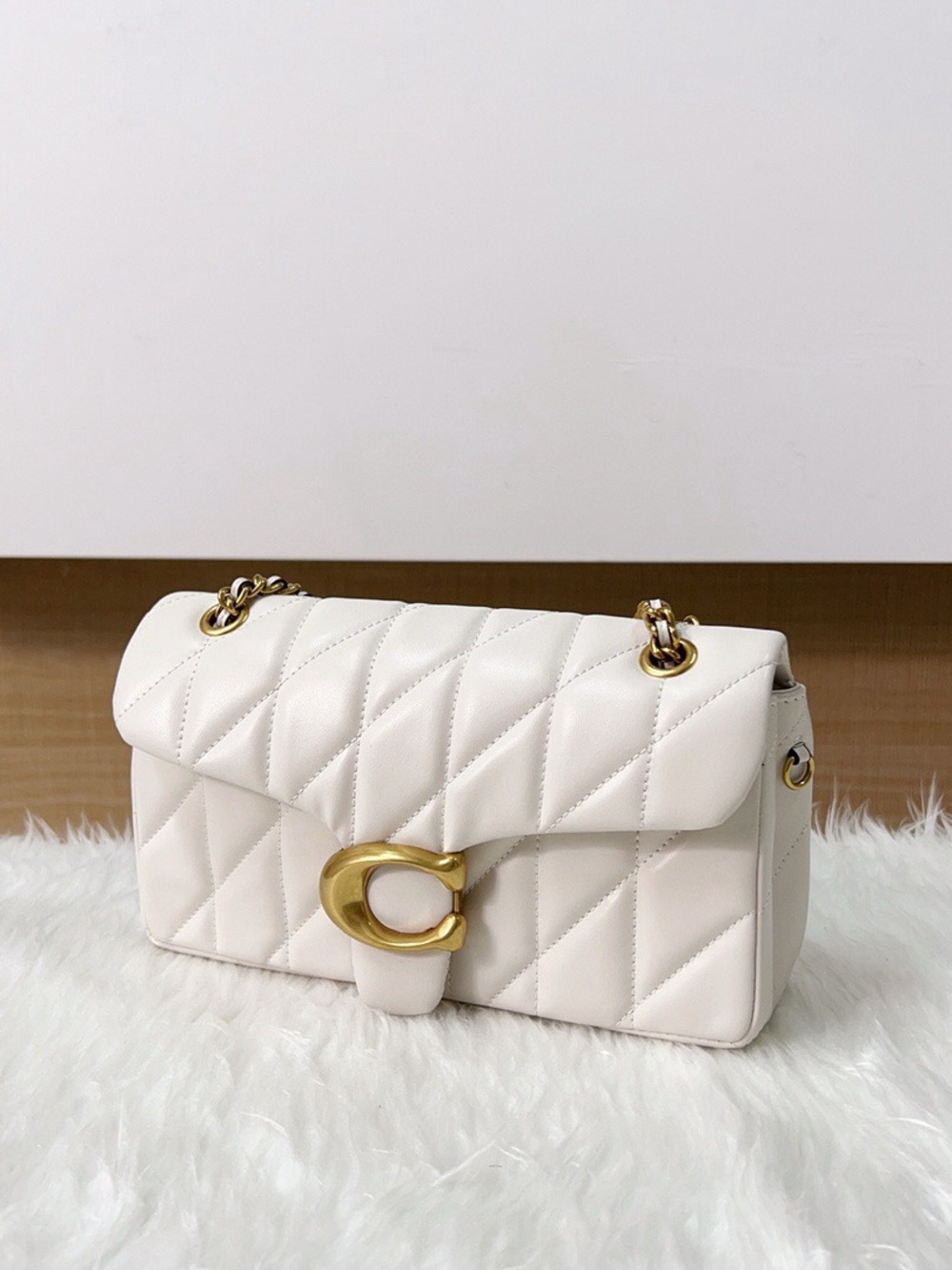 Coach Cream Quilted Crossbody Bag with Gold Hardware